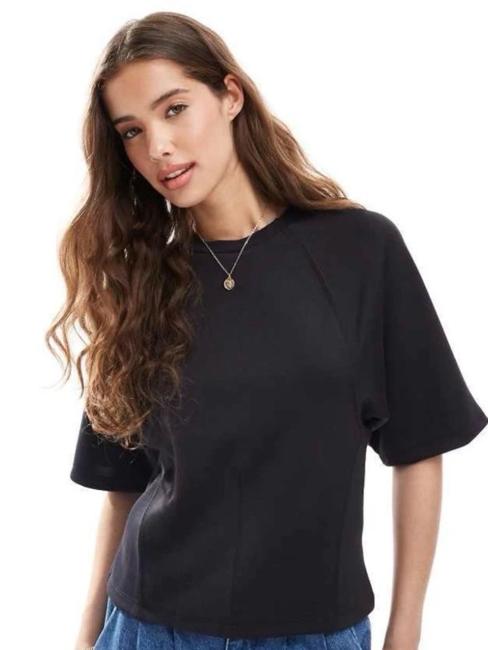 Pull & Bear top black raglan batwings XL fitted cinched waist fits S M L new